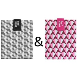 Boc'n'Roll Foodwrap herbruikbaar Boterhamzakje - Tiles Black en Pink