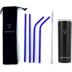 DRINKONLOVE - TEAM LEADER BLACK + COMFY BLUE - Drinkbeker met RVS rietjes - RVS - Zwart Zilver - blauw- 12 uur koud - 6 uur warm - 600ML - 20,5 cm hoog