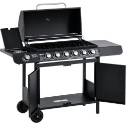 Outsunny Gasgrill BBQ-grillwagen met 7 branders kast multifunctioneel metaal zwart 846-065