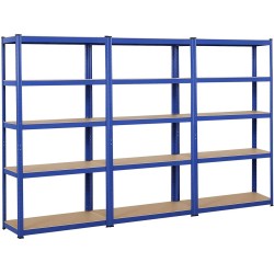 FURNIBELLA - 3x opbergrek 180 x 90 x 40 cm heavy duty rekken kelder plank gepoedercoat in blauw met MDF-rek steekrek 875 kg