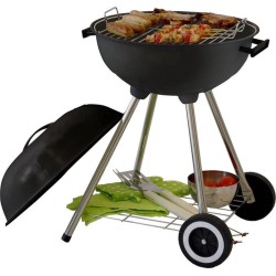 Houtskoolbarbecue - Kogelbarbecue 45 x 70 centimeter - Ronde Barbecue - Barbecue op Wielen - Zwart - Metaal