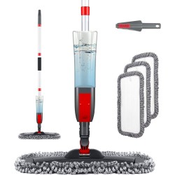 Homgif Mop met sproeifunctie, sproeiwisser vloerwisser met sproeifunctie, home keuken wisser vloerreiniging spray mop met 450 ml watertank en 3 bijgewerkte wasbare microvezelbekleding (rood)