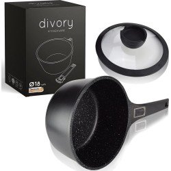 DIVORY braadpan 18cm - steelpan 2L met deksel - steelpan klein - gecoate melkkan, afneembare handgreep, inductie, vaatwasmachinebestendig & ovenbestendig