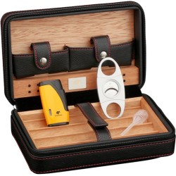 Luxe Humidor sigaren set - Sigarendoos leer zwart - Sigarenkoker - Cabinet - Reis - Cadeauset - Incl. accessoires
