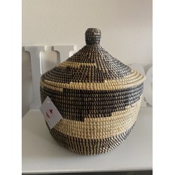 Rieten mand met deksel-Opbergmand-Maat -30x28 cm-Handgemaakt