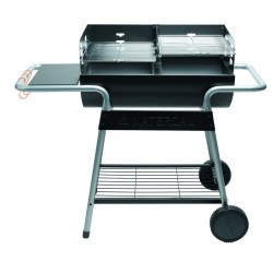 NATERIAAL - ICARUS houtskoolbarbecue - Trolley 10 personen - H.92 x L.110 x D.61 cm - Gelakt staal - Zwart - Hoekige BBQ zonder deksel