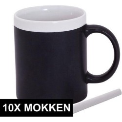 10x stuks Krijtbord koffie mokken in het wit - beschrijfbare koffie/thee mok/beker - iedere collega of gezinslid met zijn eigen naam