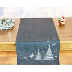 KAMACA Serie ijskristallen hoogwaardig tafelkleed met filigraan borduurwerk, eyecatcher winter Kerstmis (antraciet, dennenbomen tafelloper 40 x 150)
