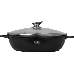 BIKO - Shallow pot Ø 32 cm - Marmeren coating - Lage braadpan - Glazen deksel - Zwart