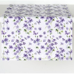 Tafelloper Bloemen lila paars - 150 cm - 100% katoen -
