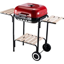 Nancy's Awalt Lake Charcoal Grill Stand - Zwart, Rood - Staal, Hout, Porselein - 38,58 cm x 19,29 cm x 31,89 cm