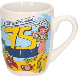 Cadeau koffiemok/theebeker Hoera 75 jaar - 300 ml - 75e verjaardag - feestartikelen / leeftijdversiering