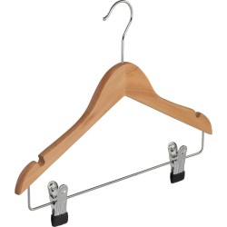 De Kledinghanger Gigant - 10 x Blouse / shirthanger (baby / kind) lotushout naturel gelakt met rokinkepingen en anti-slip knijpers, 28 cm