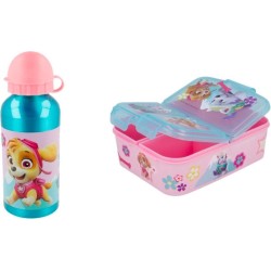 Paw Patrol Skye 3 vaks brooddoos - broodtrommel (18 cm - 13 cm - 6 cm) + Aluminium Drinkfles (17 cm hoog - 400 ml)