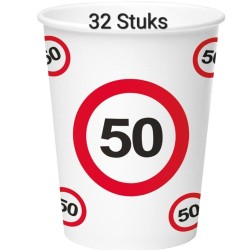 32 Stuks Beker 50 Jaar Verkeersbord, Verjaardag, Feest, Karton.