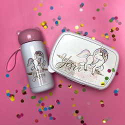 Broodtrommel en drinkbeker unicorn met naam-school lunch set kind-met naam kind