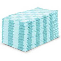 Theedoeken set Blok Turquoise - 65x65 - Set van 10 - Geblokt - Blokdoeken - 100% katoen - Horeca Theedoeken