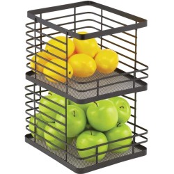 Fruitmand voor de keuken, stapelbare mand van metaal met open voorkant, ideaal als broodmand, voor fruit, snacks en nog veel meer te gebruiken, set van 2, matzwart