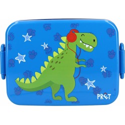 Pret Dino broodtrommel/lunchbox voor kinderen - blauw - kunststof - 16 x 13 cm