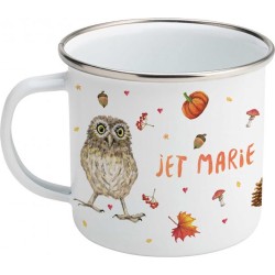 Emaille mok met naam - Vos uil konijn herfst - Gepersonaliseerde drinkbeker - kraamcadeau - Dieren in aquarel - Geschilderd door Mies