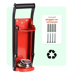 AYOO® Blikjespers met Ingebouwde Opener - Flessenpers - Rood - Blikjes Pers - Can Crusher - Cancrusher - Blikkenpers - Blikjes Verkleiner - Inclusief Ophangsysteem - Tot 0.5 Liter -  In vijf kleuren verkrijgbaar