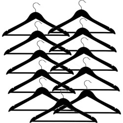 10 (+ 1 GRATIS) zwarte houten kledinghangers - kleerhangers van 44 cm breed met broeklat