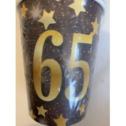 Beker karton 65 jaar Party Gold 8 stuks