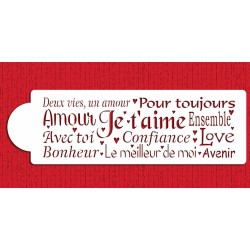 Designer Stencils French Words of Love Cookie Stencil - Groot Sjabloon