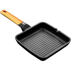 Geribbelde Grillpan BRA A281422 Ø 28 cm Zwart Oranje Roestvrij staal