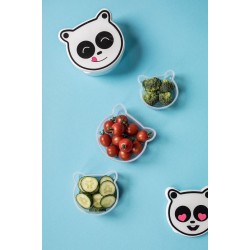 Set van 4 vrolijke panda voedsel bewaarbakjes - lunch bakjes - vershoudbakjes zwart / wit - ideaal voor kinderen - geschikt voor in de magnetron