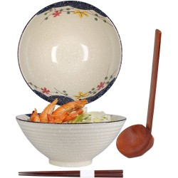 Ramen kom, Japanse kom keramiek, Ramen kom set, Ramen Bowl met lepel eetstokjes, Japanse soepkom 1200 ml, vintage raamschaal, Japans servies