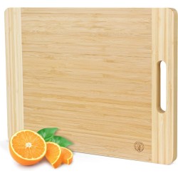 Thingles® Bamboe Snijplank Groot met Stevig Handvat | 40x29.5x2cm | Extra Stevig - Universele Houten Keukenplank