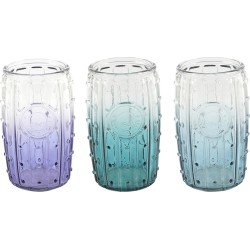 Drinkbeker - 3 stuks - Glas - Blauw / Groen / Paars - 300ml