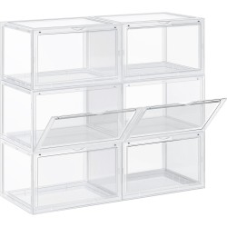 Schoenendozen - Opbergboxen - Opbergdozen voor schoenen - Schoenen organizer - Voor 6 paar - Plastic dozen - Stapelbaar - Opvouwbaar - Transparant