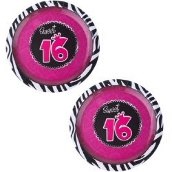 16x stuks Sweet 16 feest thema party taart/gebak bordjes 23 cm - Karton - verjaardag feestartikelen