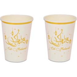 24x stuks Ramadan Mubarak thema bekertjes wit/goud 350 ml