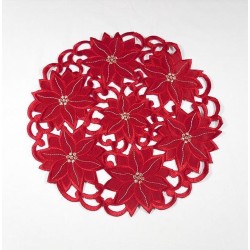 Kerst tafelkleed - Rood - opengewerkt - Bloemen - Rond 30 cm - 353R