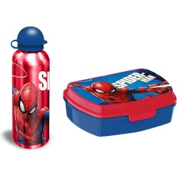 Spiderman Lunchset met waterfles 450ml en broodtrommel - Spiderman Aluminium Waterfles – Blauw - Broodtrommel spiderman