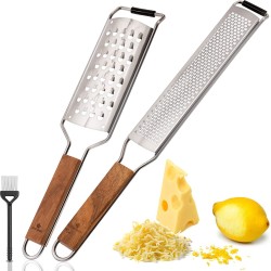 Steel Zester Kitchen Grater Set with Wooden Handle - Kruidenrasp - Knoflookrasp Fijnrasp Citroenrasp Nootmuskaatrasp - Zestrasp Kaasrasp Parmezaanrasp