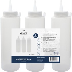 Veluw Doseerfles Knijpfles Transparant - 700ml - Ø7x(H)24cm ( Set van 3 ) - Garneerfles - Sausfles - Beslagspuit - Doseerspuit