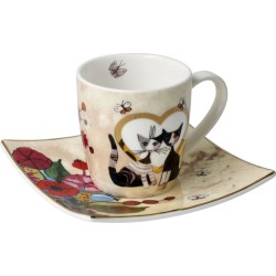 Goebel - Rosina Wachtmeister | Kop en schotel Espresso Innamorato | Porselein - 10cm