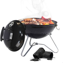 AG mini barbecue Ø 35cm - Houtskoolbarbecues - Kogelbarbecue - Klein en licht - Compact - roestvrij - 4-6 personen-Ronde Barbecue - Incl. deksel - go anywhere bbq -Ventilatierooster voor zuurstofregulering -Zwart