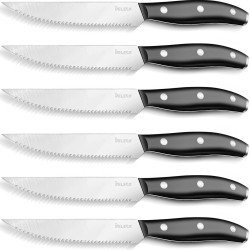 Deleca 6x Steakmessen - Vaatwasserbestendig - Tafelmessen - Messenset - Messen - Zwart / RVS - 22 cm