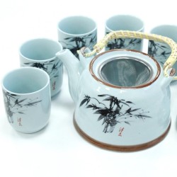 Kruidenthee Servies - Blauw Oosters - Theepot Met Metalen Zeef + 6 kopjes