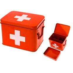 Medicijnkist met kruis - Medium - Rood - 21,5 cm x 15,5 cm x 16 cm
