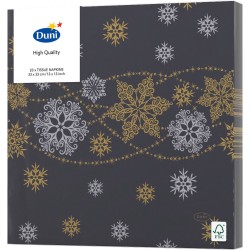 20x stuks diner/lunch servetten zwart met sneeuwvlokken 33 x 33 cm - Wegwerpservetten