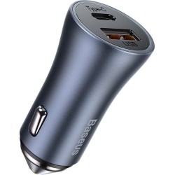 Baseus Autolader USB-C & USB-A met 40 Watt Snelladen - Twee oplaad poorten - Snellader - Auto Oplader Sigarettenaansteker – Voor iPhone 8/10/11/12/13 - Samsung - Android (grijs) CCJD-0G