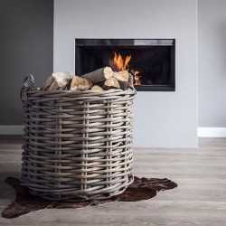 Houtmand Haardhout - Rotan Mand - Houtmand voor Binnen - 45x45x50cm - Giga Meubel