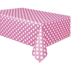 Unique Party Polka Dot Plastic Tafelkleed (Heet Roze/Wit)