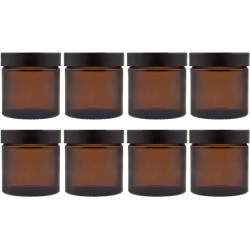 Set glazen potjes met schroefdop, 4 stuks, inhoud 60 ml, kleur: bruin, zalfpotje van bruin glas.